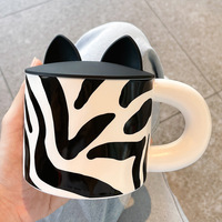 Creative Thick Handle Ceramic Milk Mug With Cat Ears Silicone Lid  - Thumbnail 1