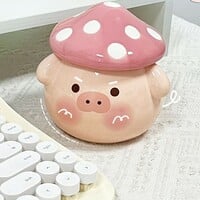Cute Pig Dog Ceramic Milk Mug With Mushroom Shape Lid  - Thumbnail 2