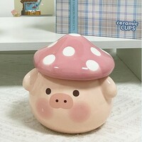 Cute Pig Dog Ceramic Milk Mug With Mushroom Shape Lid  - Thumbnail 3