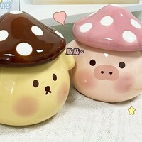Cute Pig Dog Ceramic Milk Mug With Mushroom Shape Lid  - Thumbnail 4