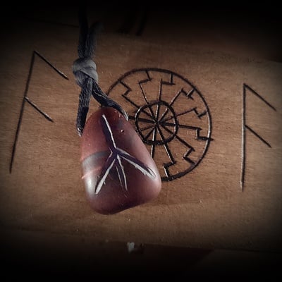 Yr rune tiger jaspis necklace in pyrographed wooden box (unique and handmade)