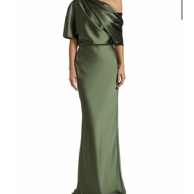 A line olive green prom dresses for party - Thumbnail 3