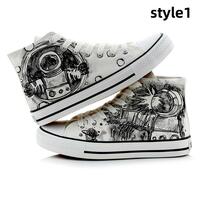 Starry astronaut hand drawn high top graffiti couple shoes casual shoes - Thumbnail 2