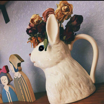Ceramic cute rabbit sculpture  easter  decor  