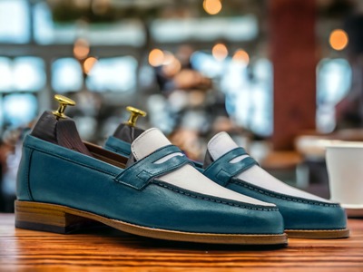 Men's Fashion Two Tone Leather Penny Handmade Loafer Shoes