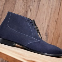 Handmade Fashion Blue Suede Lace Up Men's Derby Boots - Thumbnail 1