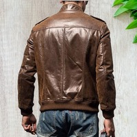 Handmade Brown Genuine Leather Jacket, Men's Biker Zipper Jacket - Thumbnail 2