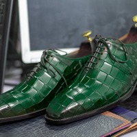 Men's Green Alligator Print Leather Lace Up Fashion Handmade Office Shoes - Thumbnail 1