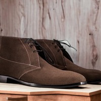 Handmade Chocolate Suede Lace Up Men's Derby Boots - Thumbnail 1