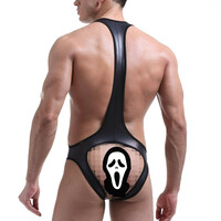Faux Leather Gay Mens Sexy Underwear Lingerie Stretch Cut-out Bodysuit MJ1820  - Thumbnail 5
