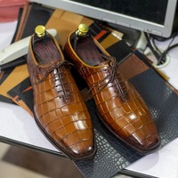 Men's Brown Alligator Print Leather Lace Up Fashion Handmade Office Shoes - Thumbnail 2