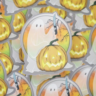 Ghost carving pumpkin sticker
