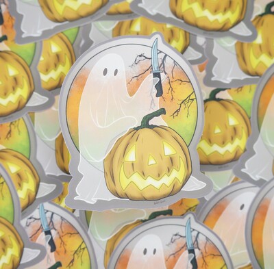 Ghost Carving Pumpkin Sticker