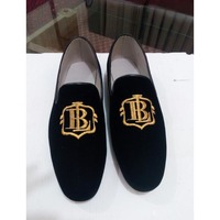 Handmade Black Velvet Loafer Embroidery Men Shoes - Thumbnail 1