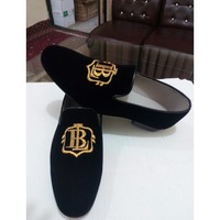 Handmade Black Velvet Loafer Embroidery Men Shoes - Thumbnail 2