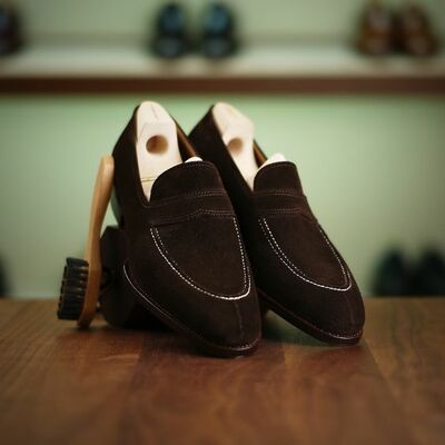 Dark Brown Suede Leather Moccasin Loafers Men Formal Shoes