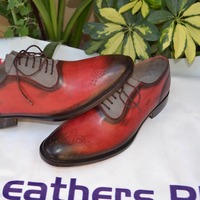 Bespoke Handmade Red Gray Suede Leather Men Formal Dress Oxford Shoes - Thumbnail 1
