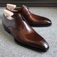 Brown Calf Patina Leather Handmade Dress Oxford Shoes - Thumbnail 1