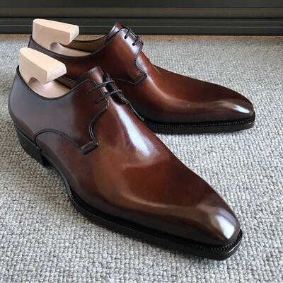 Brown calf patina leather handmade dress oxford shoes