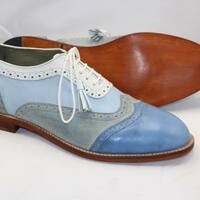 Unique and Classic Tri Color and Suede Leather Contrast Oxford Wingtip Dress Shoes - Thumbnail 1