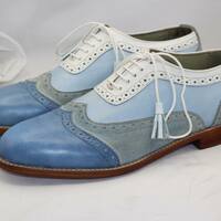 Unique and Classic Tri Color and Suede Leather Contrast Oxford Wingtip Dress Shoes - Thumbnail 3