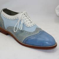 Unique and Classic Tri Color and Suede Leather Contrast Oxford Wingtip Dress Shoes - Thumbnail 5