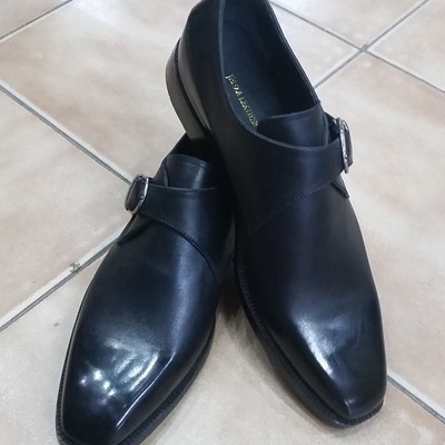 Black calf genuine leather single monk strap dress shoes