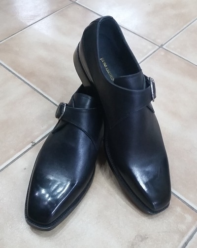 Black Calf Genuine Leather Single Monk Strap Dress Shoes