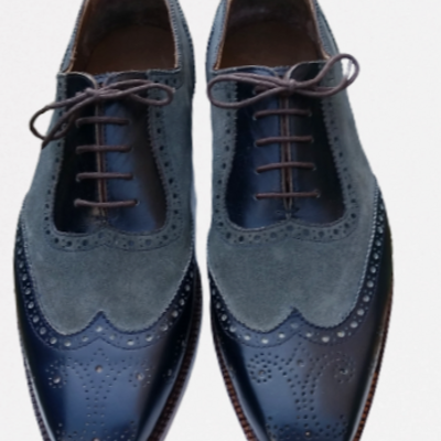 Black gray suede leather wingtip oxford dress lace up shoes