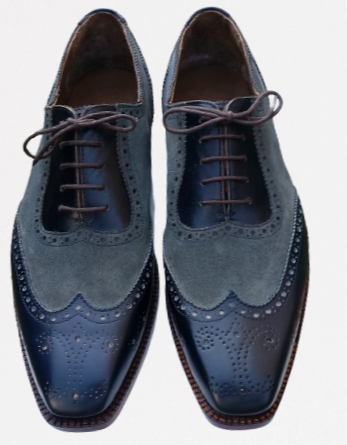 Black Gray Suede Leather Wingtip Oxford Dress Lace up Shoes