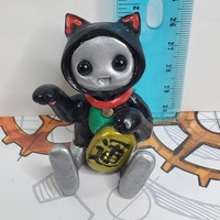 Maneki Neko Robot (Black) Resin Art Toy Figure Kawaii Desk Friend Gift - Thumbnail 4
