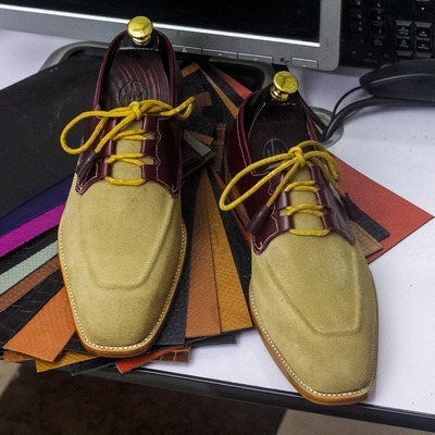Men's fashion two tone leather & suede handmade lace up office shoes - Thumbnail 1