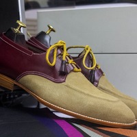 Men's Fashion Two Tone Leather & Suede Handmade Lace Up Office Shoes - Thumbnail 1