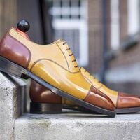 Handmade Two Tone Lace Up Leather Cap Toe Fashion Men's Dress Shoes - Thumbnail 1