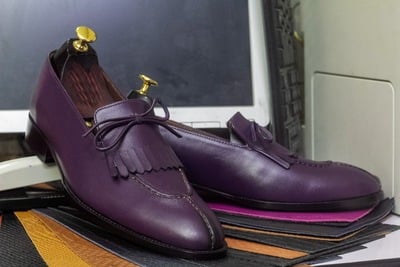 Purple Leather Men's Tassle Fringe Handmade Split Toe Loafer Shoes