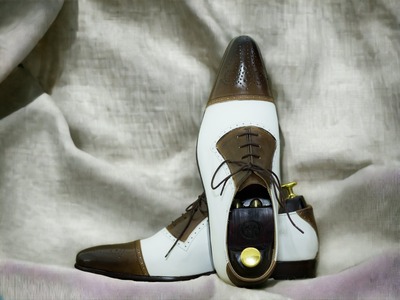 Handmade Men's Two Tone Leather Lace Up Brogue Toe Dress Shoes