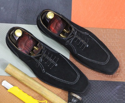 Handmade Fashion Black Suede Lace Up Handmade Dress Shoes