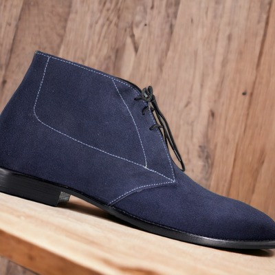 Handmade fashion blue suede lace up men's derby boots