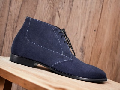 Handmade Fashion Blue Suede Lace Up Men's Derby Boots