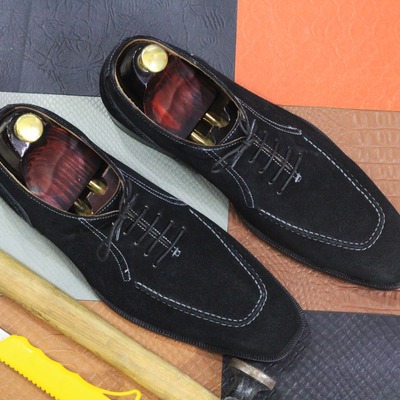Handmade fashion black suede lace up handmade dress shoes