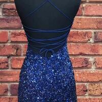 Sparkly Sequin Royal Blue Short Homecoming Dress - Thumbnail 1