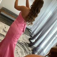 Unique Mermaid Satin Long Side Slit Party Prom Dress - Thumbnail 1