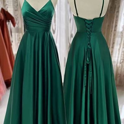 Simple green prom dresses spaghetti straps - Thumbnail 1