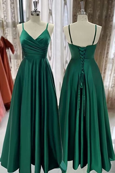 Simple Green Prom Dresses Spaghetti Straps