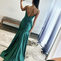 Green Satin Long Prom Dress, Mermaid Backless Evening Dress - Thumbnail 2