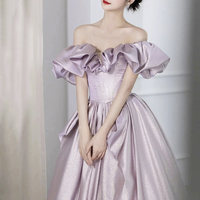 Beautiful Satin Off the Shoulder Long Prom Dress - Thumbnail 1