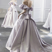 Beautiful Satin Off the Shoulder Long Prom Dress - Thumbnail 4