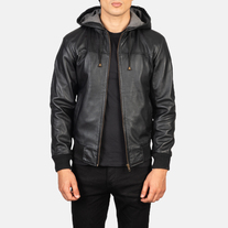MarkX Bravado Black Hooded Leather Bomber Jacket MKX # 2059