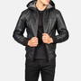 MarkX Bravado Black Hooded Leather Bomber Jacket MKX # 2059-3