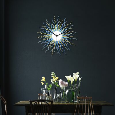 Medusa blue and gold  - mid-century modern sunburst wall clock with organic look
